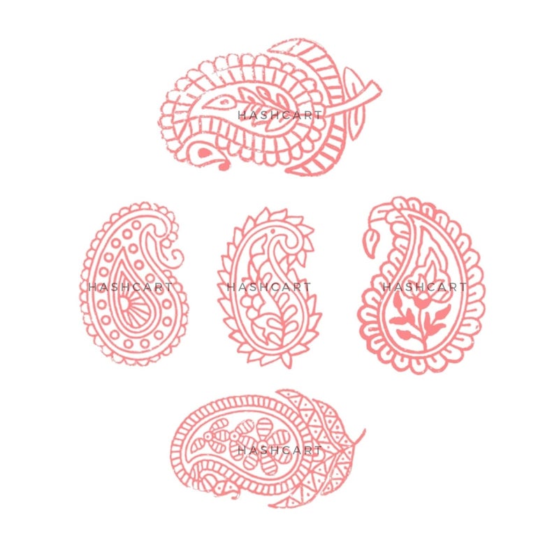 TWOGRAMS | Set of 5 | Wooden Indian Traditional Paisley Floral Design Printing Stamps/Blocks for Printing Saree Border/Dresses/Craft Card Making/Scrapbook/Clay Pottery - Image 4