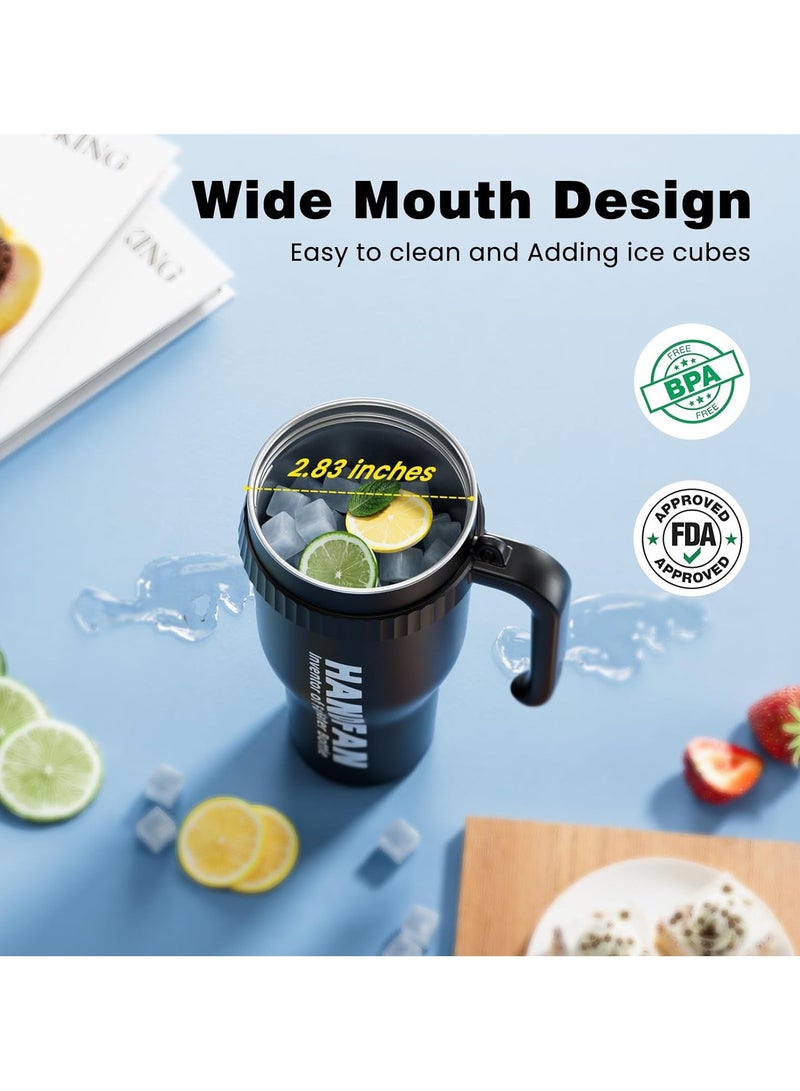 HandFan 40oz Tumbler with Handle, Strap & Built-in Portable Fan – Leakproof Stainless Steel Insulated Travel Mug with Straw & Lid – 5000mAh Rechargeable Fan – Black - Image 2