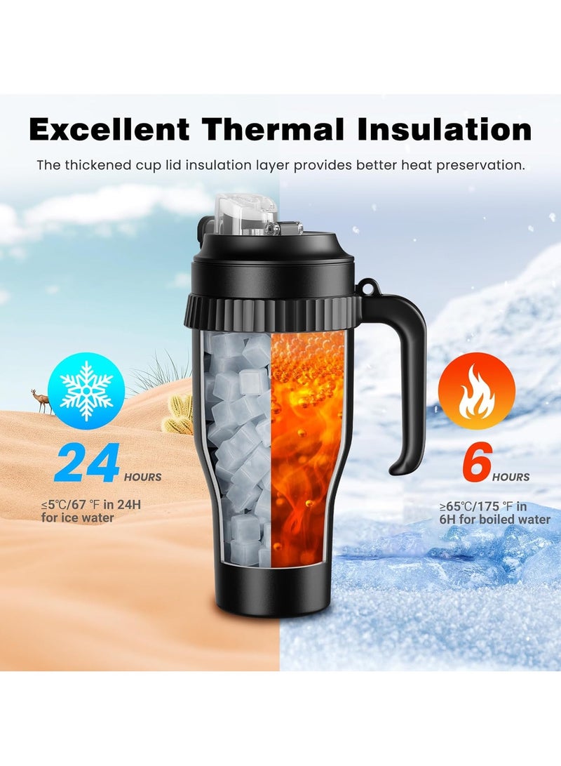 HandFan 40oz Tumbler with Handle, Strap & Built-in Portable Fan – Leakproof Stainless Steel Insulated Travel Mug with Straw & Lid – 5000mAh Rechargeable Fan – Black - Image 3