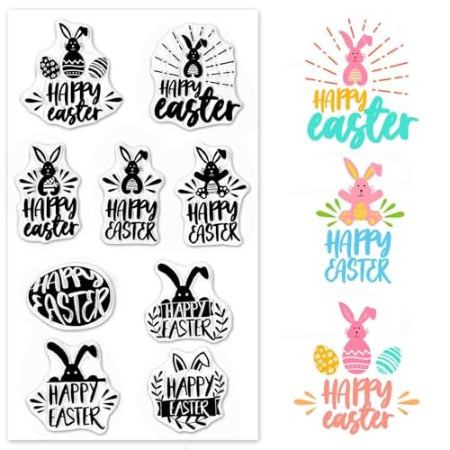 Heureppy Easter Clear Stamps for Card Making Happy Easter Words Bunny Rabbits Silicone Seals DIY Scrapbooking Embossing Paper Craft Supplies - Image 1