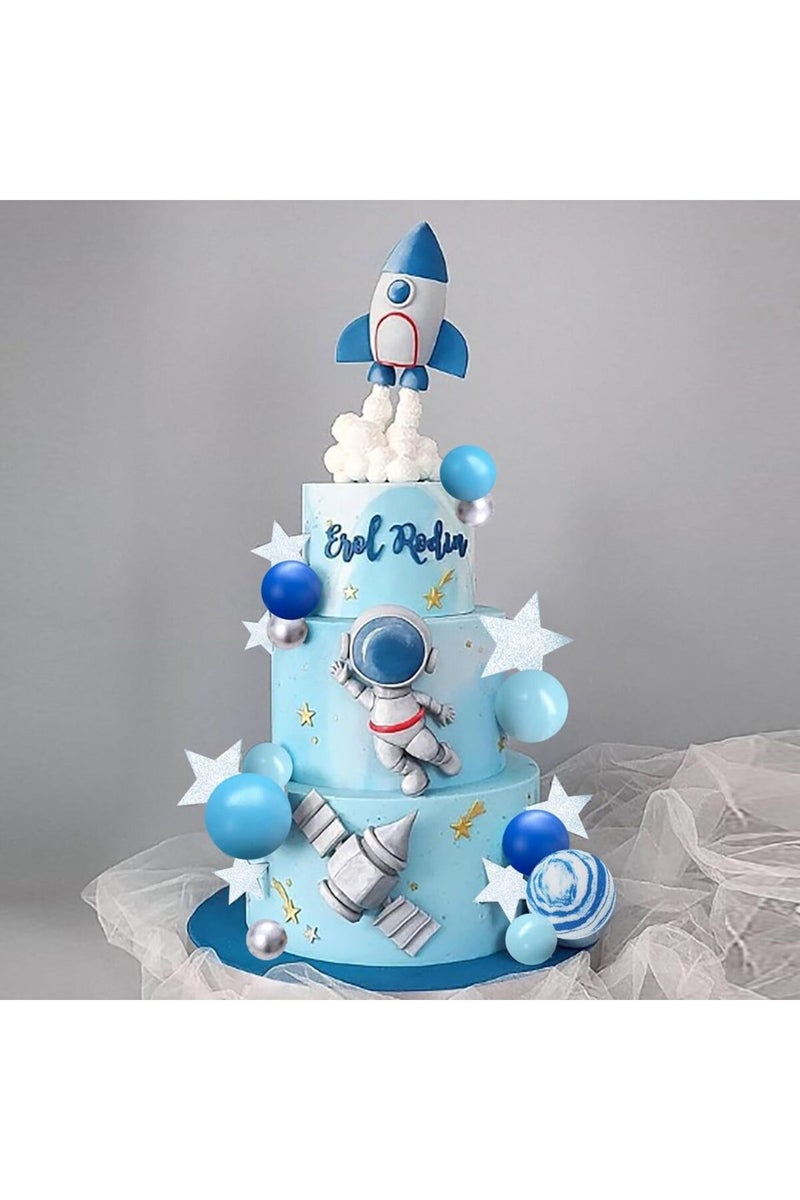 مجموعة رواد فضاء لتزيين كعكة الفضاء، مجسمات رواد فضاء من الفضاء الخارجي، كرات صاروخية ونجوم، موضوع الفضاء