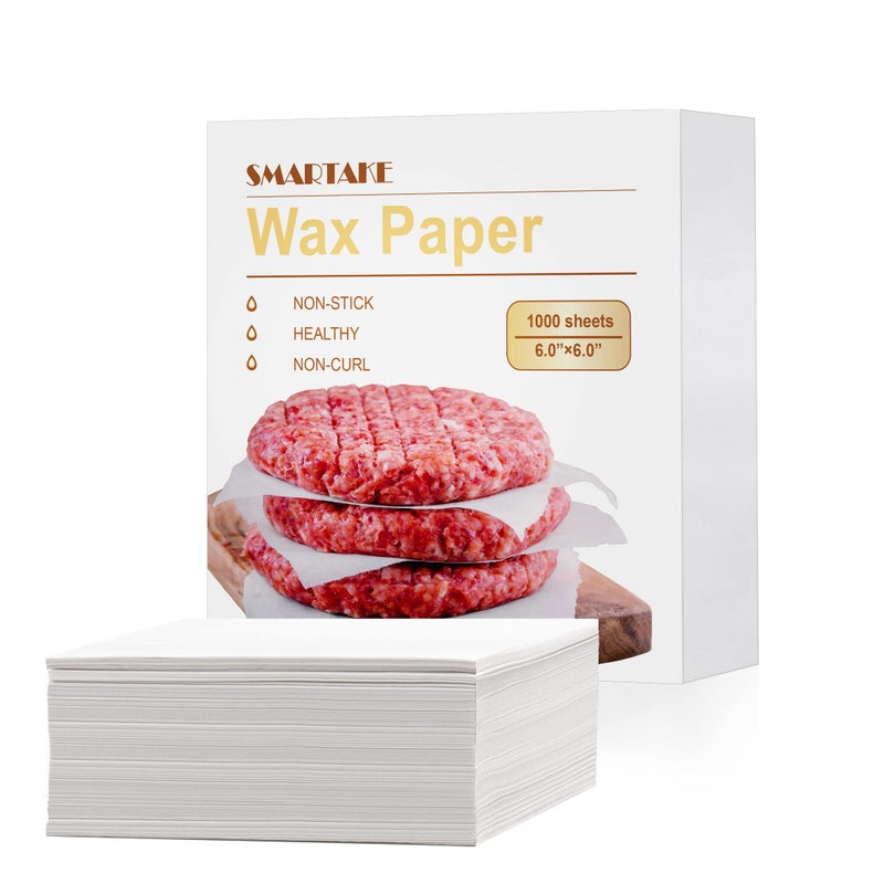 SMARTAKE 6 x 6 Inches Wax Paper for Food 1000 Pcs NonStick Hamburger Patty Paper Square Sandwich Separators Wrapping Paper for Lunch Restaurants Barbecues Picnics Parties White
