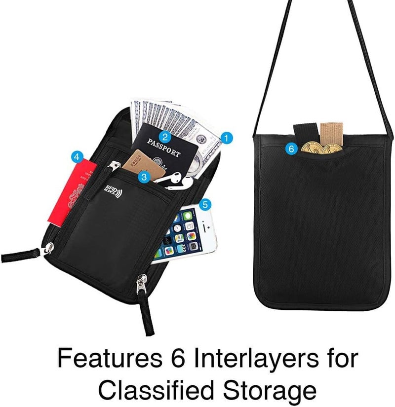 ketmart Fabric Travel Neck Wallet With Rfid Blocking Â“ Passport Holder Neck Pouch For Men And Women To Keep Documents Safe(Color_Black, 15 Cm, 2 Cm) - Image 5