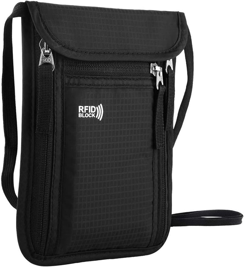 ketmart Fabric Travel Neck Wallet With Rfid Blocking Â“ Passport Holder Neck Pouch For Men And Women To Keep Documents Safe(Color_Black, 15 Cm, 2 Cm) - Image 1