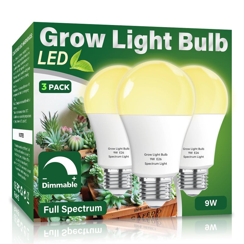 Wiyifada 3 Pack Full Spectrum Grow Light Bulbs,A19 Grow Lights for Indoor Plants,Dimmable E26 9W Grow Bulb Replace up to 100W,Plant Lights for Indoor Growing,Flowers,Greenhouse,Indore - Image 3