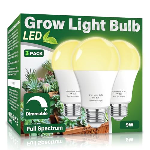 Wiyifada 3 Pack Full Spectrum Grow Light Bulbs,A19 Grow Lights for Indoor Plants,Dimmable E26 9W Grow Bulb Replace up to 100W,Plant Lights for Indoor Growing,Flowers,Greenhouse,Indore - Image 1