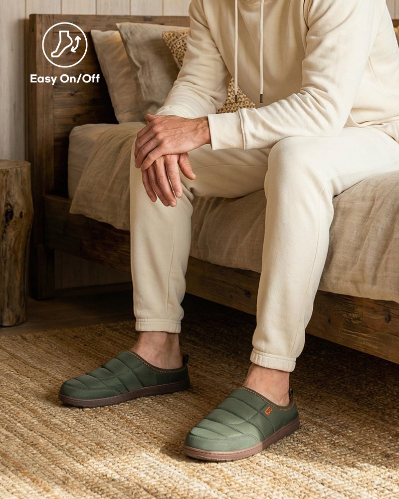 LongBay Mens Slip on Slippers Two-Tone Indoor Outdoor House Shoes Memory Foam Camping Garden Down Clogs Green,11 - Image 2