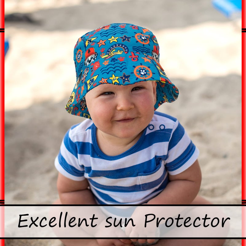 Nickelodeon Paw Patrol Chase, Marshall and Rubble Printed Bucket Hat - UPF50+ Sun Protection White-Blue (Blue) - Image 5