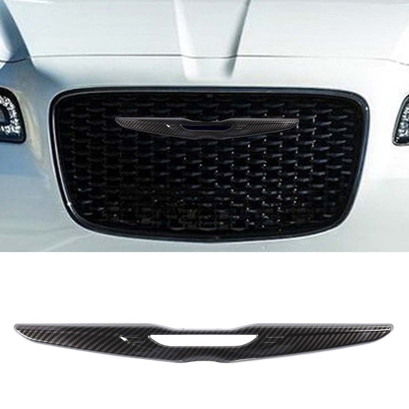 CheroCar Front Emblem Trim Cover Badge Trim ABS Exterior Accessories for 20152025 Chrysler 300 Carbon Fiber