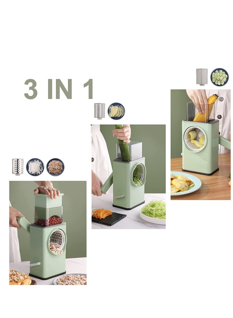 ELTRAZONE Rotary Vegetable Cutter + Cheese Grater - Vegetable Shredder Round Mandoline Slicer, Grater, Salad Maker - Large Feed Port - Suction Base - Vegetable, Fruit, Cookie, OREO, Nuts (Green) - Image 2