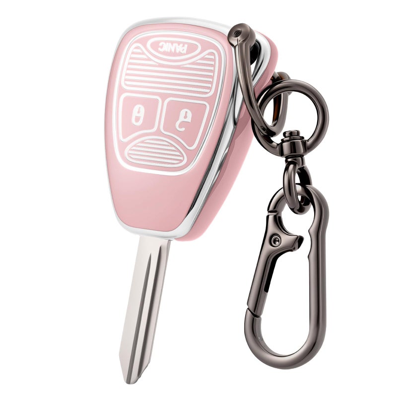 CHATYYD Key fob Cover for Dodge with KeychainSoft TPU Car Key Cover Case for Dodge Ram 1500 2500 Dakota Magnum Durango Nitro Jeep Wrangler Patriot Grand CherokeeSilverEdged Pink - Image 3