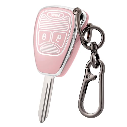 CHATYYD Key fob Cover for Dodge with KeychainSoft TPU Car Key Cover Case for Dodge Ram 1500 2500 Dakota Magnum Durango Nitro Jeep Wrangler Patriot Grand CherokeeSilverEdged Pink - Image 1