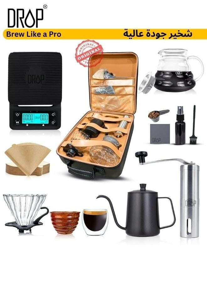 Drop - V60 drip coffee maker set It consists of a scale barista's kit glass server drip jug coffee filter coffee grinder drip funnel - Image 1