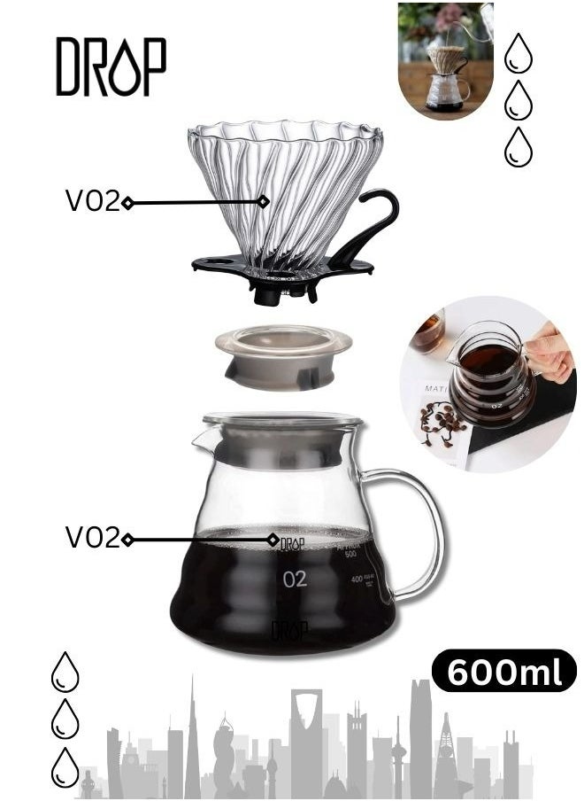 Drop - V60 drip coffee maker set It consists of a scale barista's kit glass server drip jug coffee filter coffee grinder drip funnel - Image 1