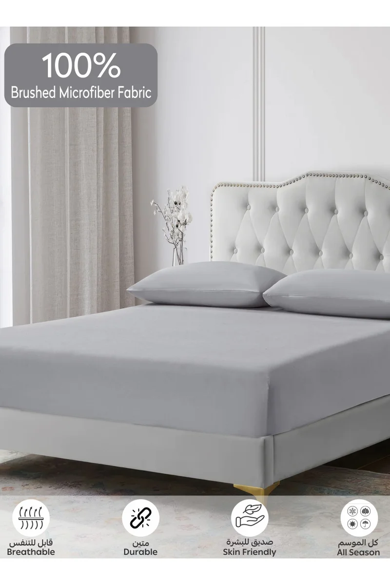دوناتيلا Bedding Fitted Sheet - Fits 200x200 Cm For King Bed - 3 Pcs (1 Fitted Sheet and 2 Pillowcases) - 35 Cm Deep Pocket - Solid Bed Sheet
