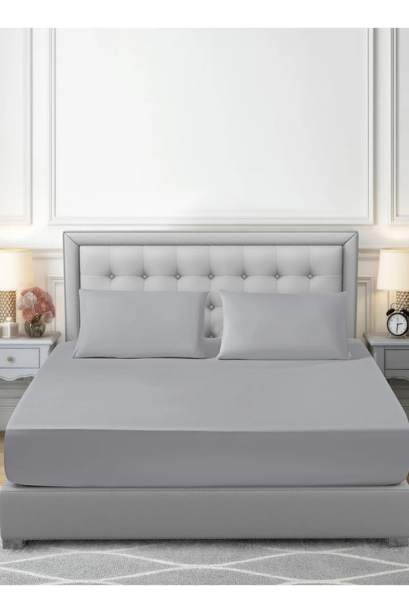 دوناتيلا Bedding Fitted Sheet - Fits 200x200 Cm For King Bed - 3 Pcs (1 Fitted Sheet and 2 Pillowcases) - 35 Cm Deep Pocket - Solid Bed Sheet