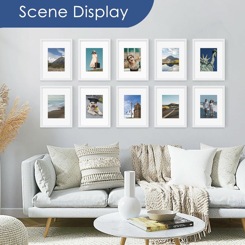PEALSN 9x12 Picture Frame Set of 6, Display Pictures 6x8 with Mat or 9x12 Without Mat for Wall Mounting or Table Top Display, Photo Frames Collage for Wall Decor, White. - Image 3
