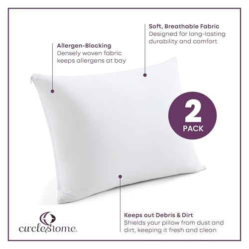 CirclesHome Pillow Protectors 2 Pack Standard Zippered - 100% Cotton Breathable Pillowcases - Protects Pillows from Dirt, Dust and Debri (Standard - Set of 2 - 20x26) - Image 2