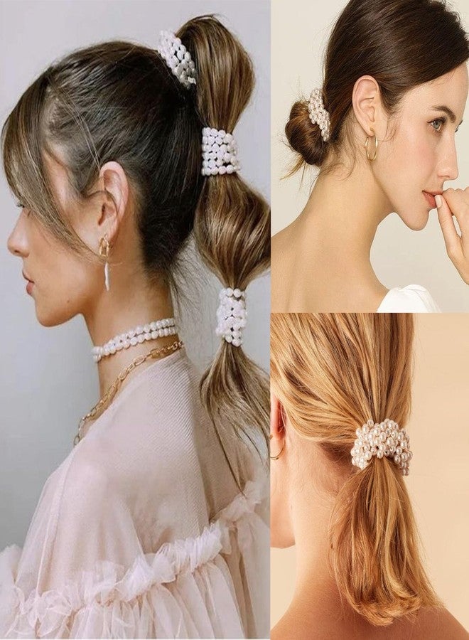 LAPOHI 6 Packs Pearl Hair Ties Elastic Scrunchies Stretchy Bands Bead Ropes Hair Accessories for Women Girls Ponytail Thick Hair, White&Gold&Pink - Image 4