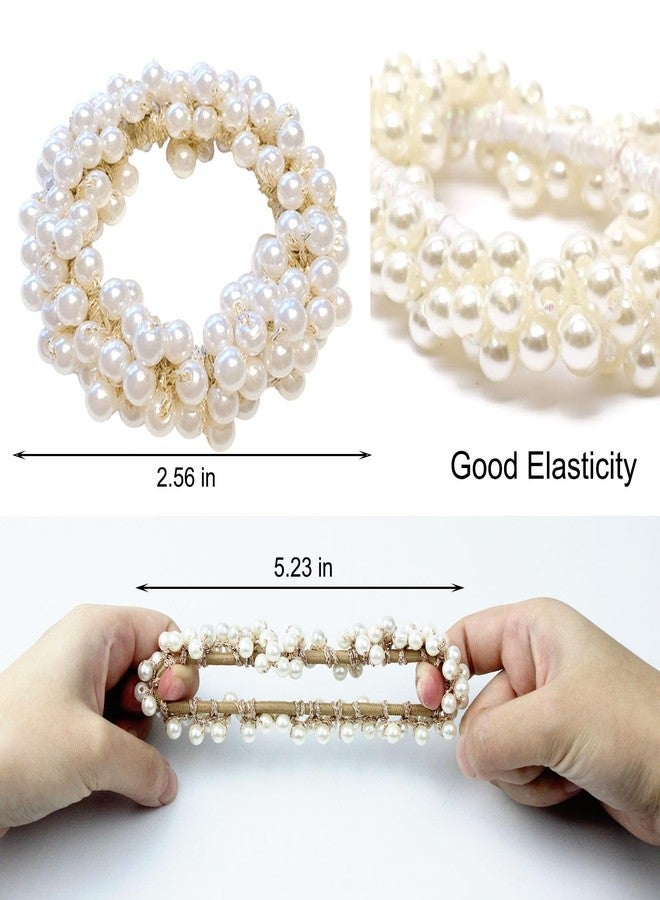 LAPOHI 6 Packs Pearl Hair Ties Elastic Scrunchies Stretchy Bands Bead Ropes Hair Accessories for Women Girls Ponytail Thick Hair, White&Gold&Pink - Image 3