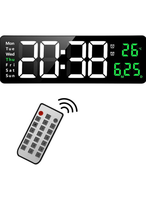 Digital Wall Clock with Large 16.2" Display, LED Alarm Clock with Remote Control, Automatic Brightness Dimmer, Shows Date, Week & Temperature