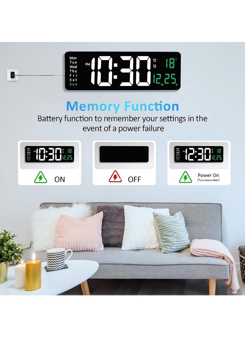Generic - Digital Wall Clock with Large 16.2" Display, LED Alarm Clock with Remote Control, Automatic Brightness Dimmer, Shows Date, Week & Temperature - Image 1
