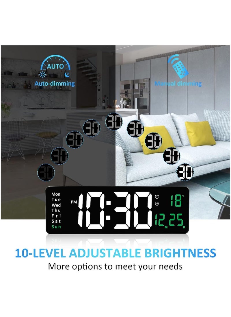 Generic - Digital Wall Clock with Large 16.2" Display, LED Alarm Clock with Remote Control, Automatic Brightness Dimmer, Shows Date, Week & Temperature - Image 1