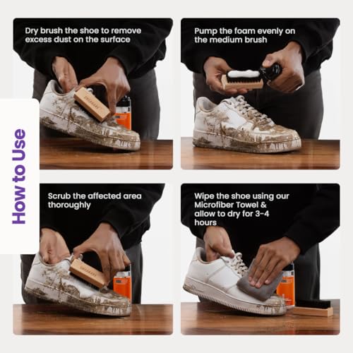 SNEAKARE Quick Kit With Foam Cleaner - Contains 2 x 150ml Foam Shoe Cleaner, Medium Brush & RPL Aerosol Spray for Sneakers, White Shoes, Leather, Suede, Nubuck, Canvas - Shoes Cleaning Kit for Travel - Image 5