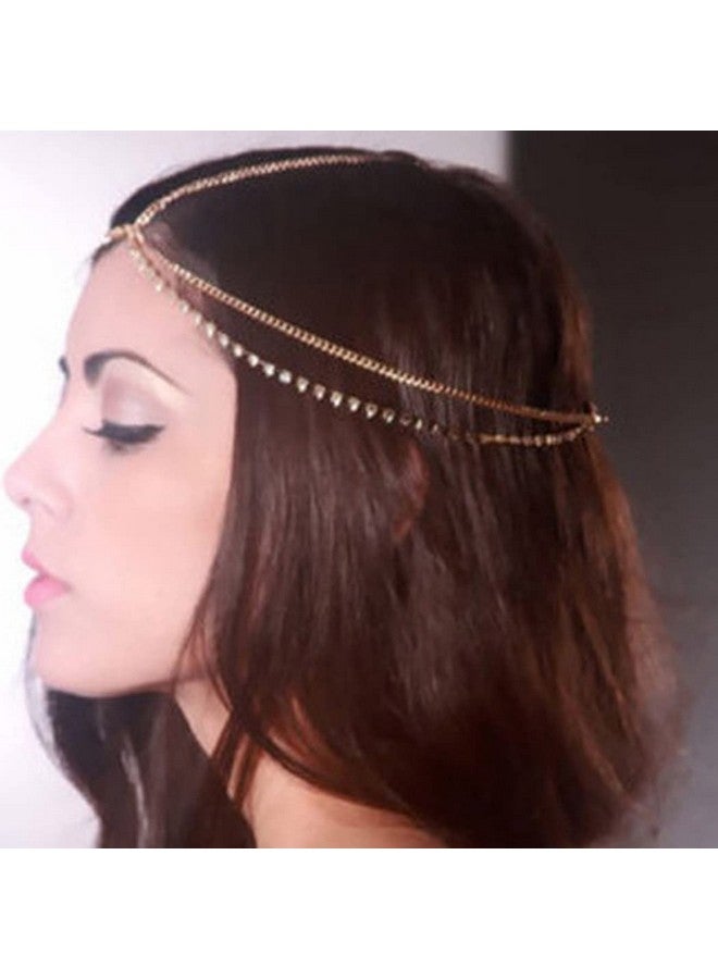 CAKURE Boho Head Jewelry - Gold Rhinestone Hair Chains Bride Wedding Headbands Headpiece Jewelry Festival Weeding Prom Hair Accessories for Women (a-gold, one size) - Image 3