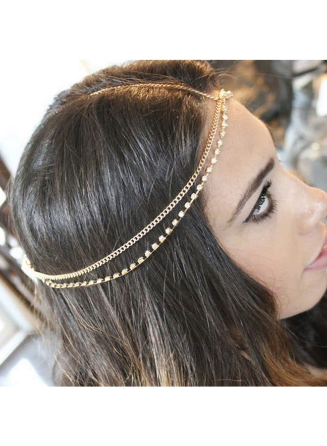 CAKURE Boho Head Jewelry - Gold Rhinestone Hair Chains Bride Wedding Headbands Headpiece Jewelry Festival Weeding Prom Hair Accessories for Women (a-gold, one size) - Image 1