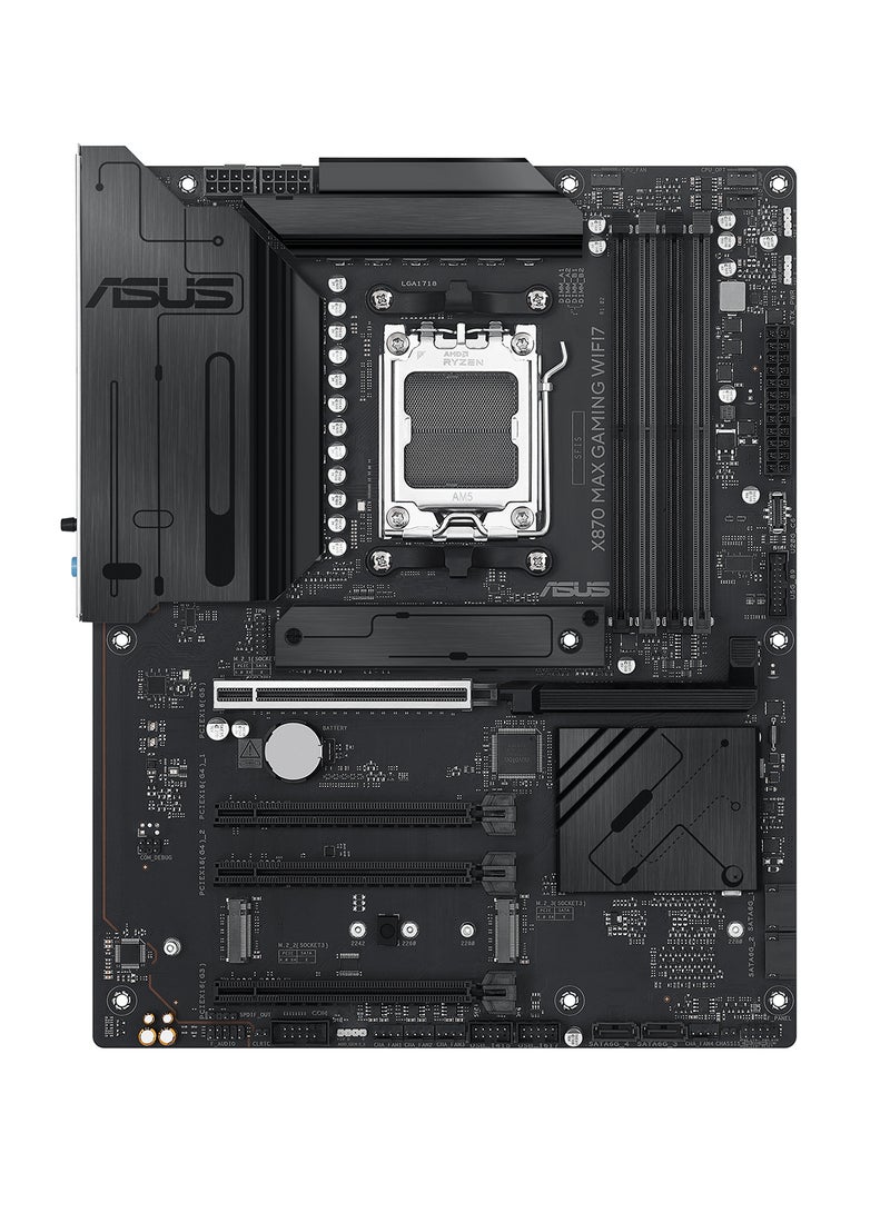 ASUS X870 MAX GAMING WIFI7 ATX Motherboard – AMD Socket AM5, Supports Ryzen 9000/8000/7000 Series, DDR5 up to 256GB 8000+MT/s (OC), PCIe 5.0, 3x M.2 (1x PCIe 5.0), 4x SATA 6Gb/s, 2x USB4® (40Gbps Type-C), Wi-Fi 7, Bluetooth 5.4, 2.5Gb Ethernet, HDMI 2.1, Aura Sync RGB, AI Cooling II, BIOS FlashBack, Q-Design | 90MB1LY0-M0EAY0 - Image 1