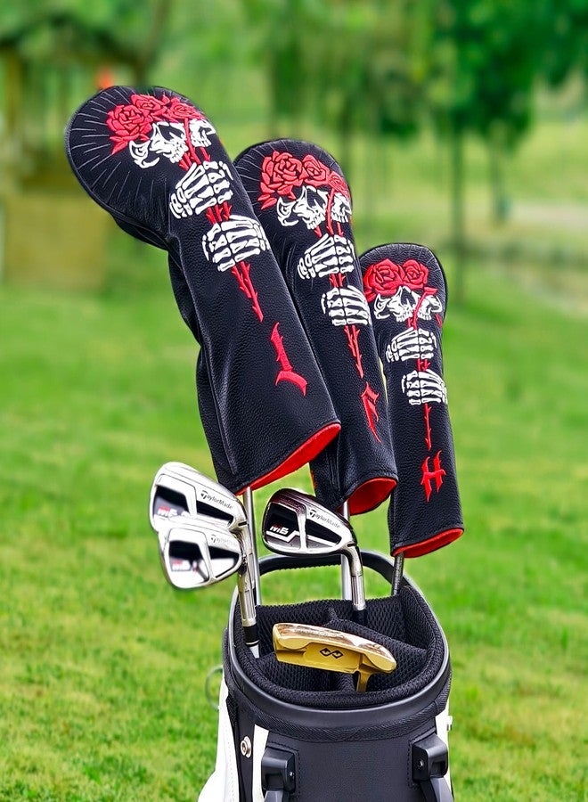 Big Crazy Golf Club Head Covers, Funny Driver Headcover, Golf Head Covers, Velvet Leather Golf Club Covers, Hybrid Headcover, Fairway Wood Head Covers, Unique Golf Gift Skull Rose - Image 2