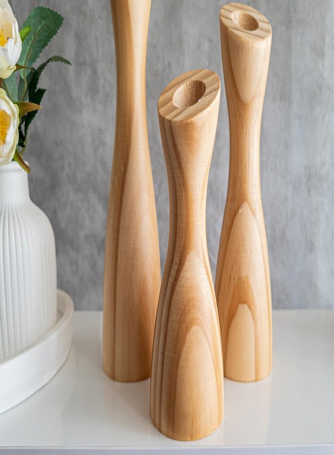 OLEEK Wooden Candle Holder Set to Suit Any Style of Decor - Durable & Easy to Clean Taper Candle Holders - Candle Living Room Set to Create A Warm Atmosphere - Set of 3 Wooden Candlestick Holders - Image 2