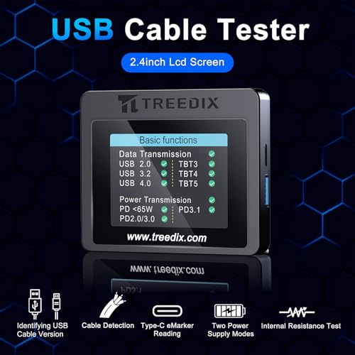 Treedix USB Cable Tester with 2.4" Color Screen for eMarker Reading, PD 3.0/3.1 Detection, Resistor and Continuity Check, Compatible with Lightning, Type-C, Micro-B 2.0/3.0, and Mini-B Cables - Image 2