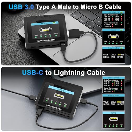 Treedix USB Cable Tester with 2.4" Color Screen for eMarker Reading, PD 3.0/3.1 Detection, Resistor and Continuity Check, Compatible with Lightning, Type-C, Micro-B 2.0/3.0, and Mini-B Cables - Image 5