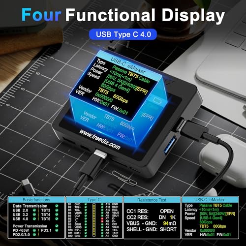 Treedix USB Cable Tester with 2.4" Color Screen for eMarker Reading, PD 3.0/3.1 Detection, Resistor and Continuity Check, Compatible with Lightning, Type-C, Micro-B 2.0/3.0, and Mini-B Cables - Image 3