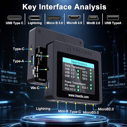 Treedix USB Cable Tester with 2.4" Color Screen for eMarker Reading, PD 3.0/3.1 Detection, Resistor and Continuity Check, Compatible with Lightning, Type-C, Micro-B 2.0/3.0, and Mini-B Cables - Image 4