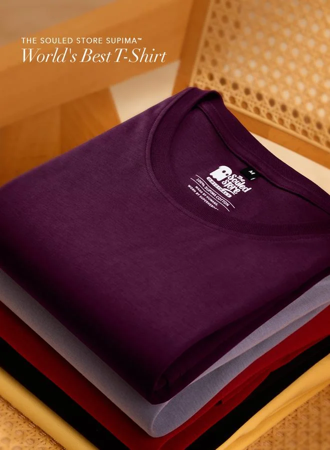 The Souled Store  Men Solid Supima Cotton Round Neck T-Shirt for Men | Best Price UAE