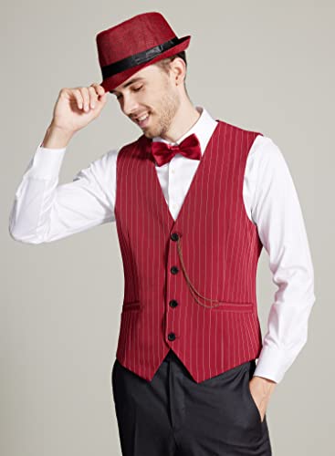 Gionforsy 1920s Mens Costume Gatsby Gangster Costume Accessories Set 20s Hat Suspenders Bow Tie (Winered Stripe-Panama Hat, X-Large) - Image 2