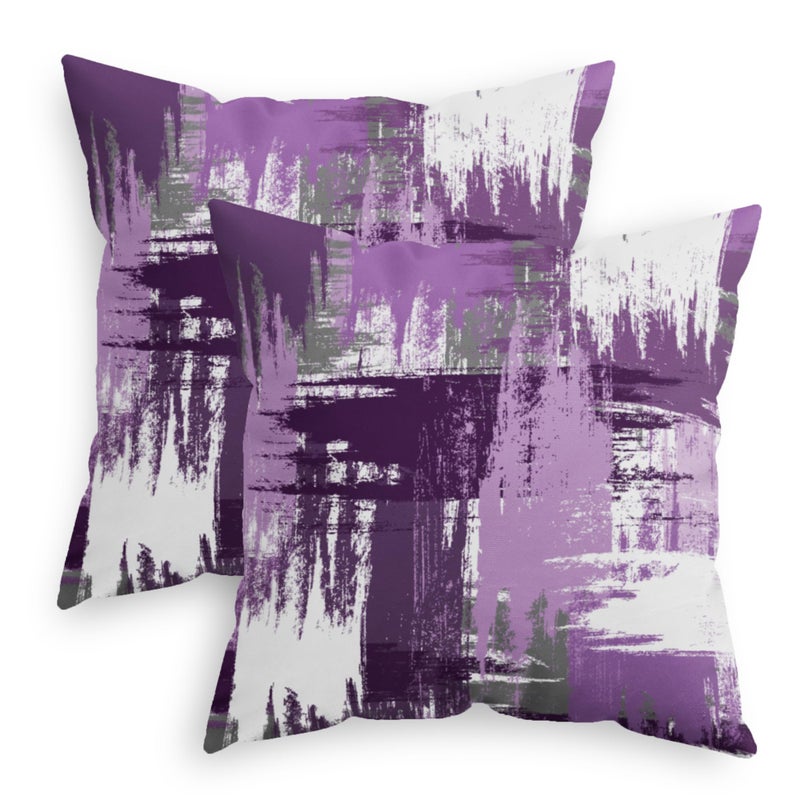 CaliTime Throw Pillow Covers Decorative 18 X 18 Inches Pack of 2 Cozy Fleece Interlaced Watercolor Brush Strokes Cushion Cases for Couch Bed Sofa Farmhouse Decoration Purple