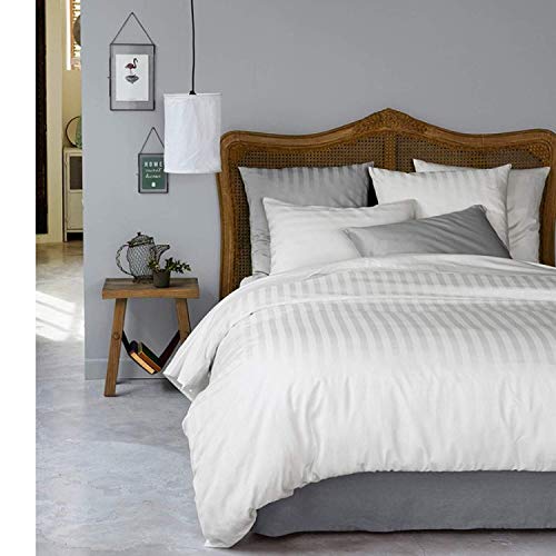 Blizz Mont Glace Microfiber 300 TC Satin Stripes Double King Size White Stripes Bedsheet with Two Pillow Covers for Home-Hotels-Guest House-Light- 90 * 108 INCH - Image 1