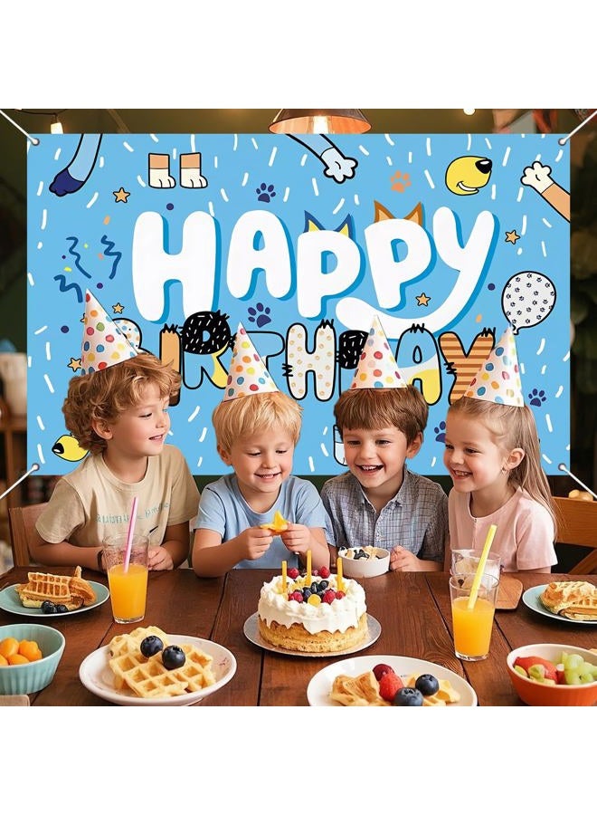 BOBORAT 39.4 * 59Inch Blue Dog Birthday Backdrop, Birthday Party Decoration Background, Cute Cartoon Animal Theme Photo Banner for Kid, Adult (Style B) - Image 4