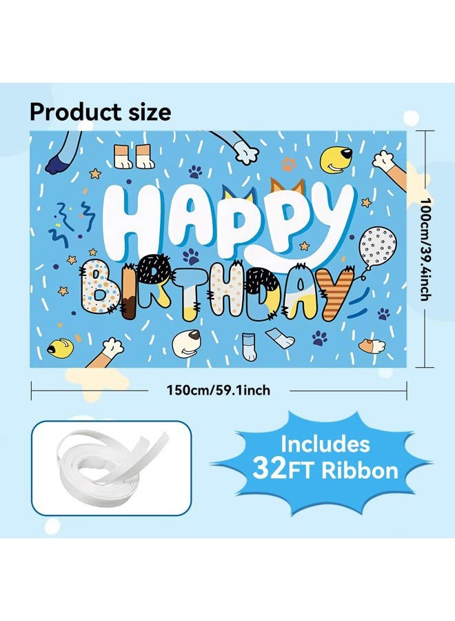 BOBORAT 39.4 * 59Inch Blue Dog Birthday Backdrop, Birthday Party Decoration Background, Cute Cartoon Animal Theme Photo Banner for Kid, Adult (Style B) - Image 2