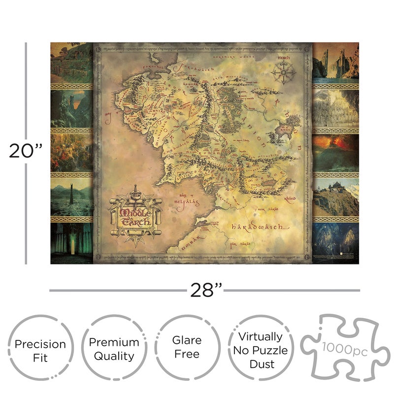 AQUARIUS Lord of The Rings Map Puzzle (1000 Piece Jigsaw Puzzle) - Glare Free - Precision Fit - Officially Licensed Lord of The Rings Merchandise & Collectibles - 20 x 28 in - Image 2