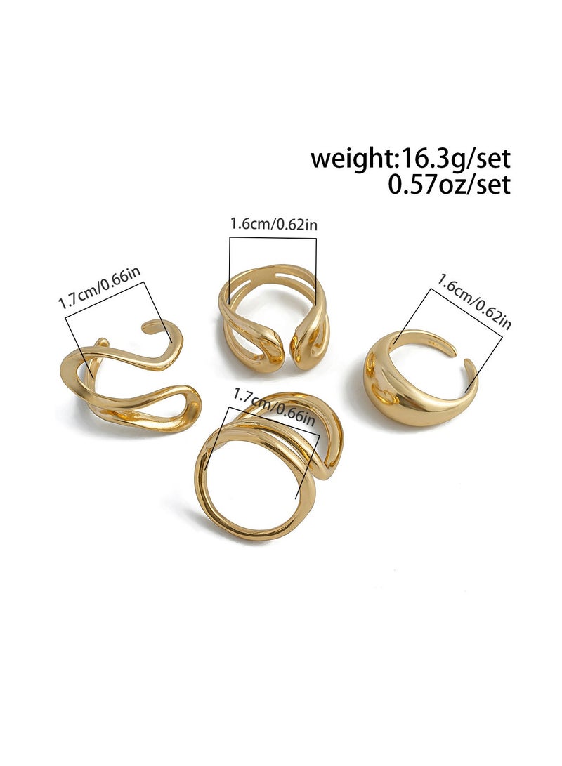 4PCS  Chic Liquid Lava Open Ring Set For Women - Vintage & Minimalist Style, Alloy, Perfect Gift For Friends, Fashionable Party Accessory  （Gold）  - Image 3
