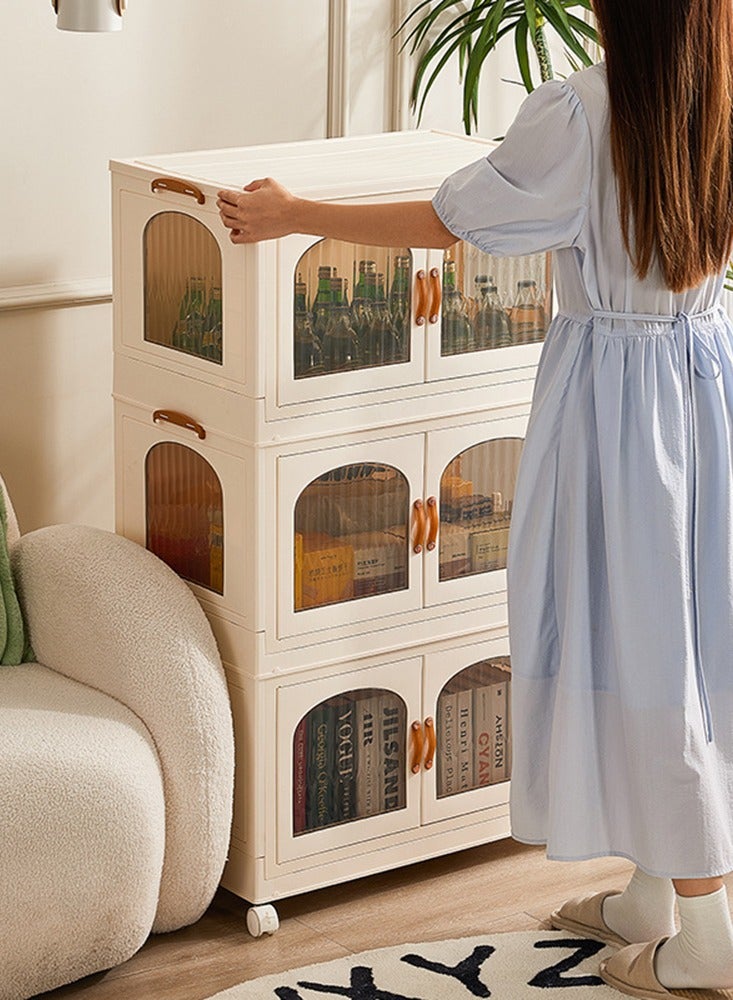 CityRiya-Long Kids Wardrobe Baby Closet Storage Organizer Portable Children Clothes Cabinet Storage Rack Toddler Dresser with Hanging Rod and Wheels for Boys Girls Clothing Nursery Armoire White - Image 4