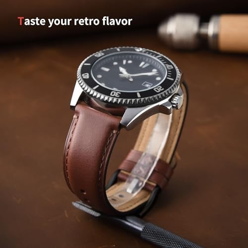 Fullmosa Leather Watch Bands for Men, 18mm 19mm 20mm 22mm 24mm Quick Release Watch Bands Strap - Burnished Band Vintage Wristband with Stainless Steel Metal Clasp - Image 2