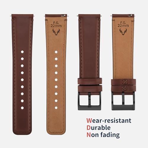 Fullmosa Leather Watch Bands for Men, 18mm 19mm 20mm 22mm 24mm Quick Release Watch Bands Strap - Burnished Band Vintage Wristband with Stainless Steel Metal Clasp - Image 4