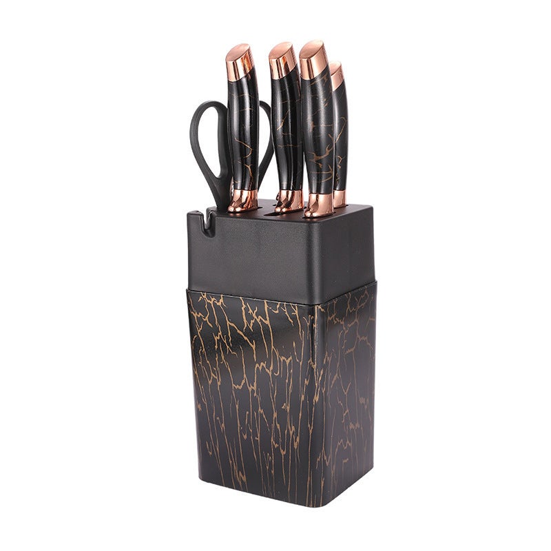 Stainless Steel Rotating Knife Set with Dual Electroplated Blades, Marble Pattern - 9-Piece Kitchen Knife Set