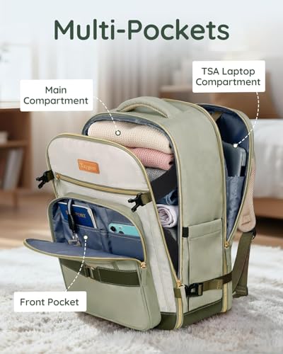 Taygeer Underseat Personal Item Backpack for Airlines, Dirt-resistant TSA Approved Frontier Airlines Personal Item Bag with 2 Packing Cubes, 35L Travel Carry on Backpack for Airplanes women, Green - Image 5
